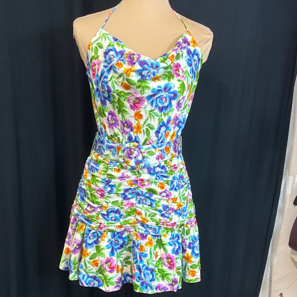 For Love And Lemons Floral Mini Dress - Blue, Purple, Green, Orange